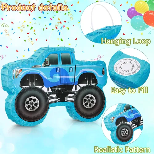 Miniatura 7 de Piñata de camión pequeño, piñata de camión de cumpleaños para niños, piñata de construcción con palo, confeti para niños, suministros de fiesta