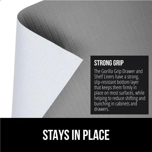 Miniatura 3 de GORILLA GRIP DripGuard - Forro para estantes, no adhesivo, protector de cajones y gabinetes de cocina, agarre fuerte, antideslizante, parte Gris