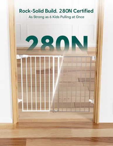Miniatura 4 de Babelio Puerta de seguridad para bebés para escaleras, cocina y puertas, sin barra inferior, fácil instalación, operación con una sola mano, cierre
