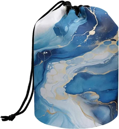 Miniatura 45 de Poceacles Bolsa de maquillaje con cordón, estuche portátil para cosméticos, bolsa de aseo de viaje, organizador de barril, bolsa de almacenamiento