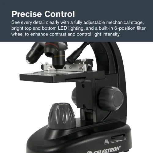 Miniatura 6 de Celestron – Microscopio digital LCD II – Pantalla de 3.5" – Cámara de 5MP – Aumento de 40x–1600x – Cabezal giratorio – Tarjeta SD incluida – Salida