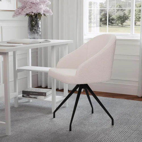 Miniatura 6 de Martha Stewart Silla giratoria fija Sora con brazos inclinados para oficina en casa en blanco bouclé con marco de bronce cepillado al óleo Boucle