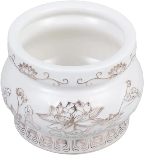 Miniatura 2 de HANABASS Quemador de incienso de cerámica con alivio de flor de loto de 3.7 pulgadas, soporte de incienso blanco y dorado para el hogar, meditación