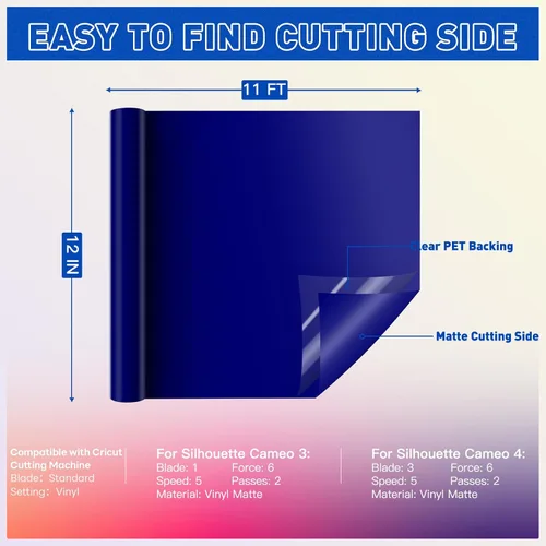 Miniatura 6 de HTVRONT Vinilo permanente azul, rollo de vinilo adhesivo permanente azul de 12 pulgadas x 11 pies compatible con máquina de corte Cricut, Azul real