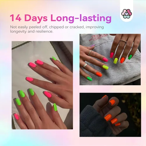Miniatura 2 de SAVILAND Juego de esmaltes de uñas de neón: 12 colores brillantes de esmalte de uñas de verano con 2 piezas de capa base y capa superior rosa
