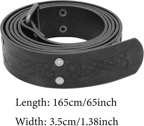 Miniatura 4 de GelConnie Cinturón de cuero vikingo Ren Faire, cinturón medieval para hombre, cinturón ancho de piel sintética, cinturón de cuero renacentista