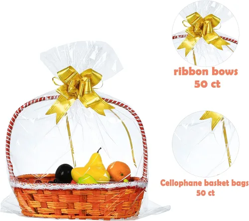 Miniatura 8 de Paquete de 50 bolsas grandes de celofán de 24 x 30 pulgadas, bolsas de celofán transparente de regalo, extra grandes de 2.3 mil de grosor para cesta