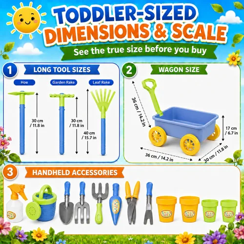 Miniatura 3 de Jardín Wagon & Herramientas juguete Juego Para Niños Con 8 herramientas de jardinería, 4 macetas, cubeta de agua y spray – ideal para playa & Sand