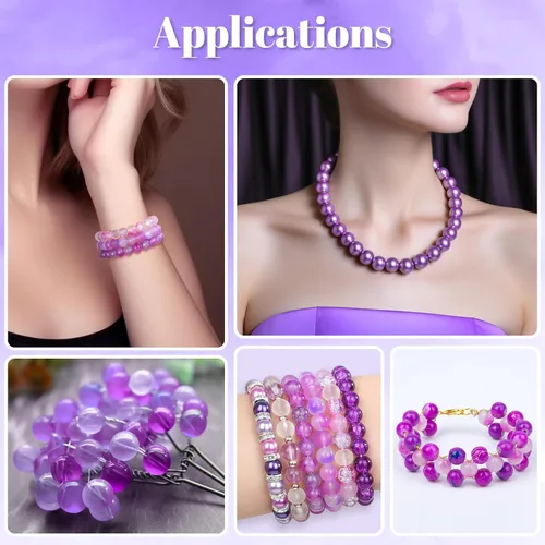 Miniatura 2 de PAXCOO 720 piezas Cuentas de vidrio para hacer joyas 8mm, kit de fabricación de pulseras con cuentas redondas sueltas de 24 colores en púrpura