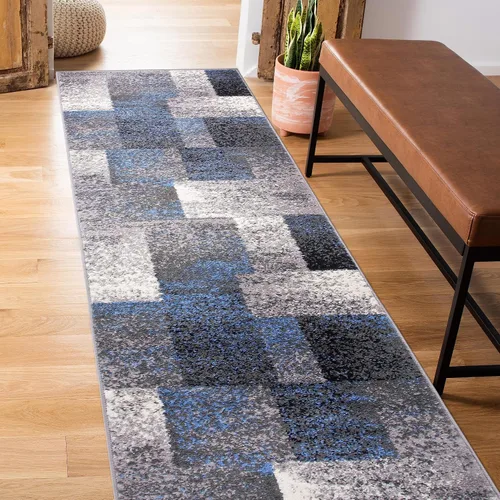 Rugshop - Alfombra de corredor con diseño de cuadros, azul envejecida y moderna, no desprende pelos, para pasillo, entrada y cocina, 2 pies x 7 pies