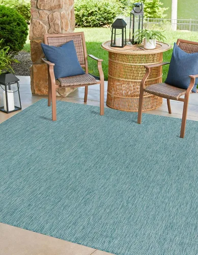 Miniatura 40 de Unique Loom Collection Alfombra de Área Plana Casual de Transición Sólida Jaspeada para Interiores/Exteriores (Pasillo 2' x 6' 1", Azul/Azul Marino)