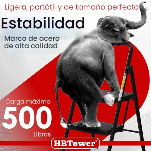 Miniatura 3 de HBTower Escalera de escalones. Taburete plegable con escalón ancho antideslizante, escalera de acero resistente, con un práctico pasamanos, ligera