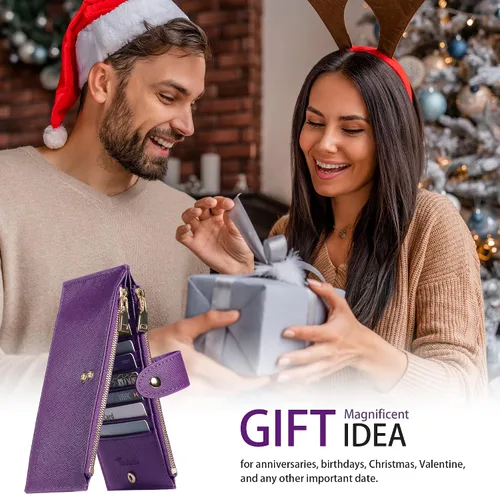 Miniatura 6 de Travelambo Cartera para mujer con bloqueo RFID y bolsillo con cremallera Cartera RFID