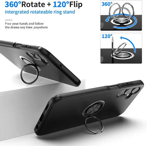 Miniatura 4 de Funda para Galaxy A13 5G con protector de pantalla (vidrio templado), funda híbrida 2 en 1 protectora delgada y resistente con anillo magnético Negro