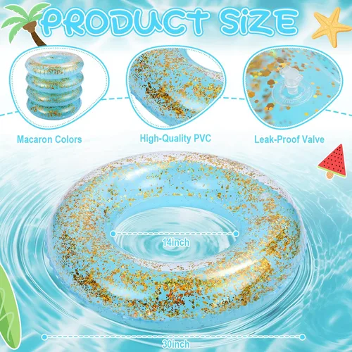 Miniatura 4 de Flotador inflable de piscina con purpurina de 30 pulgadas, tubo de natación con confeti dorado, tubo interior de natación para adultos, flotadores
