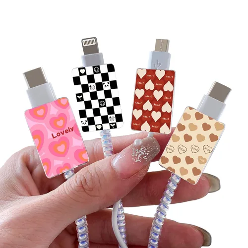 Miniatura 9 de CameCosy Juego de 4 protectores de cable de frutas para cargador de iPhone, diseño Kawaii de aguacate rosa, fresa, cereza y melocotón, protector