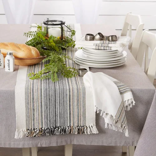 Miniatura 3 de DII Everyday Collection - Mantel de mesa con flecos, camino de mesa, 14 x 72 pulgadas, color negro