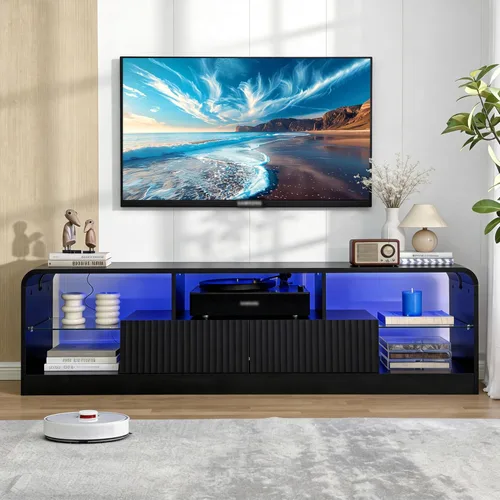 Miniatura 10 de Wodeer Soporte de TV negro para televisores de hasta 65 pulgadas, centro de entretenimiento de granja de 59 pulgadas con gabinete de almacenamiento