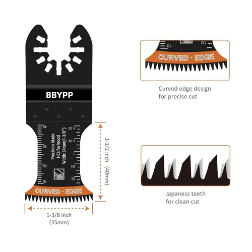 Miniatura 2 de 7 hojas de sierra oscilantes de dientes japoneses curvos, cuchillas oscilantes multiherramienta con borde curvo, corte limpio para madera, plástico