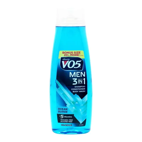 Alberto VO5 Men 3 en 1 Fresh Ocean Surge - Champú acondicionador y gel de baño 3 en 1, con 5 aceites y 5 vitaminas, aroma energizante del océano -
