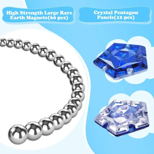 Miniatura 3 de LAFFTRAK - Esfera magnética antiestrés con imanes, juguetes magnéticos sensoriales, color azul diamante de cristal - Juego de 12 piezas - Cristal
