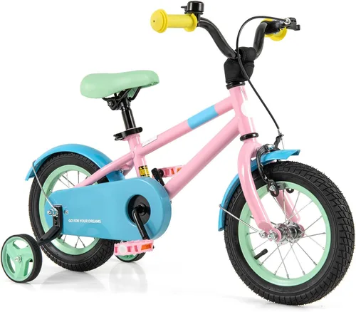 Miniatura 16 de BABY JOY Bicicleta infantil de macarones coloridos, de 12, 14, 16 y 18 pulgadas, bicicleta deportiva para niños con ruedas de entrenamiento