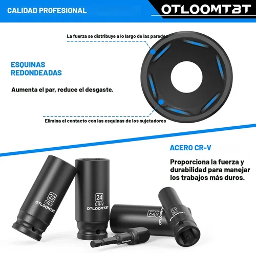 Miniatura 8 de OTLOOMTBT Juego de 14 piezas de 1/2 pulgada de enchufes de impacto súper resistentes y duraderos, enchufes profundos métricos gruesos de grado