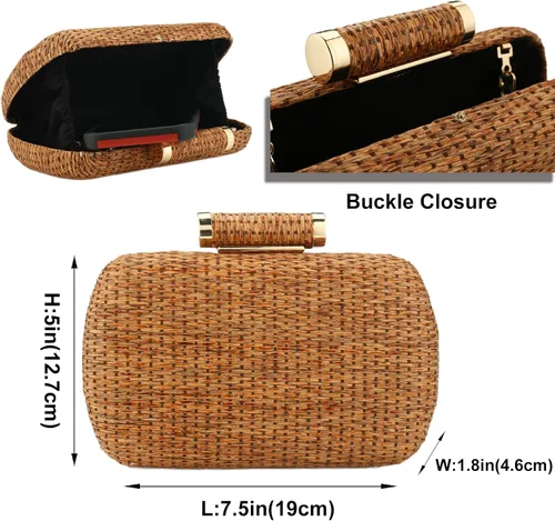 Miniatura 2 de YYW Bolso de mano de paja para mujer, bolso de paja tejida a mano para boda, fiesta, boda, verano, playa, bolsa de mimbre