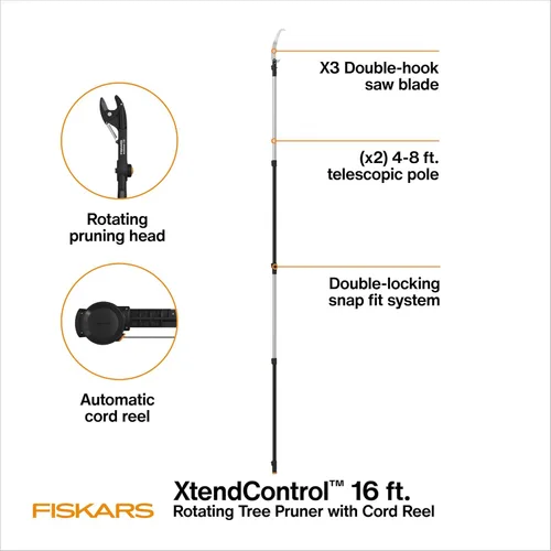 Miniatura 2 de Fiskars XtendControl - Podadora de árbol extensible (12 pies), sierra de poste, recortadora de ramas ajustable con sierra X1 de 15 pulgadas, postes