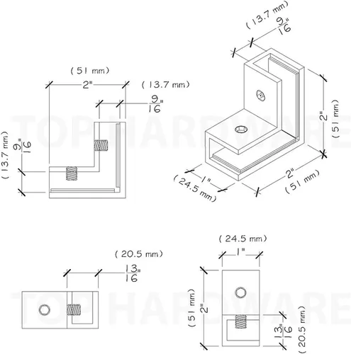 Miniatura 5 de Manga cuadrada de latón de 90 grados para sujetar sobre la puerta de la ducha Abrazadera de vidrio para 5/16" a 1/2" (8 a 0.472 in) de espesor