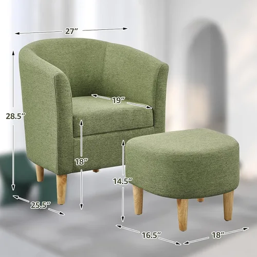 Miniatura 2 de DAZONE Silla Moderna de Mediados de Siglo, Silla de Acento Tipo Barril con Otomana, Juego Cómodo de Sillón con Reposapiés, Sillas Cómodas para Sala