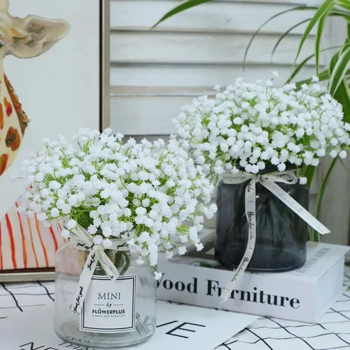 Miniatura 4 de N&T NIETING Babys Breath - Flores artificiales blancas, 10 ramos de gypsophila falsas de tacto real, arreglo de aliento de bebés para bodas, Blanco