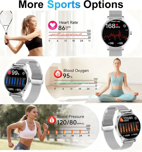 Miniatura 4 de Relojes inteligentes para mujer, rastreadores de actividad de 1.27 pulgadas con llamadas Bluetooth (respuesta y marca), frecuencia cardíaca, sueño