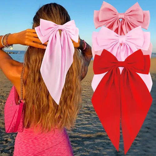 Miniatura 29 de Velscrun Lazos para el cabello para mujeres y niñas, 3 unidades, lazo blanco, lazo negro, azul marino, lazos grandes para el cabello con clip, lazos