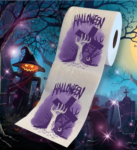 Miniatura 2 de Printed TP Papel higiénico impreso de noche de terror de Halloween, regalo de broma, rollo de papel higiénico aterrador para sorpresa, broma, Noche