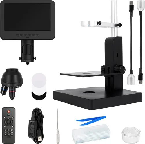 Miniatura 7 de JL246P Microscopio digital LCD de 3 lentes de 7 pulgadas 1000X, microscopio biológico con diapositivas preparadas para adultos y niños, 12MP