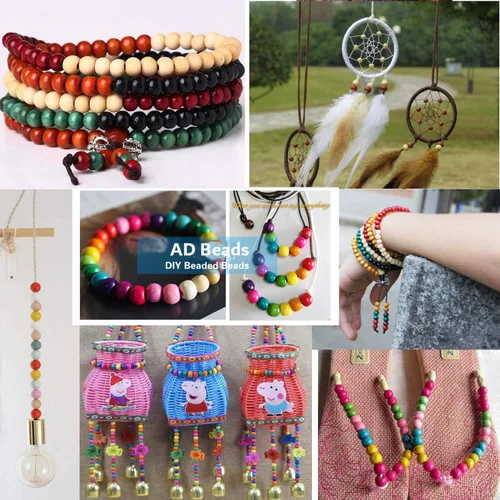 Miniatura 4 de AD Beads Cuentas de madera con espacio libre para manualidades, cuentas de madera con agujero grande surtidas para hacer collares, pulseras