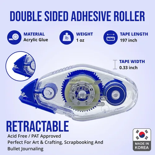 Miniatura 2 de TAPE RUNNER - Cinta adhesiva de doble cara con dispensador de rodillo incluido - Sin ácidos, pegajosa, clara y transparente - Ideal para álbumes
