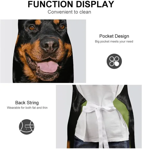 Miniatura 6 de MUSM Apron for Adults - 27.6 X 31.5 Inch, Heavy-Duty Polyester Aprons with Two Large Pockets, Waterproof Rottweiler Kitchen Apron for Cooking