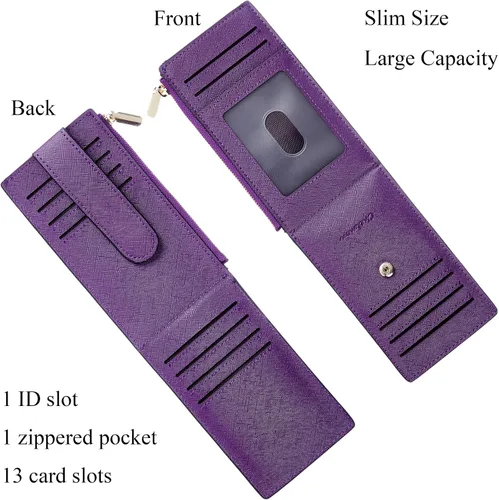 Miniatura 3 de Chelmon Billetera delgada con bloqueo RFID para mujer con bolsillo con cremallera púrpura profundo Minimalista