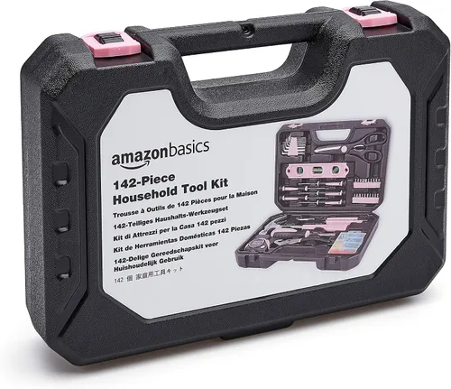 Miniatura 6 de Amazon Basics Kit de herramientas para el hogar con estuche de almacenamiento, 142 piezas, rosa, 13.39 x 9.25 x 2.95 pulgadas