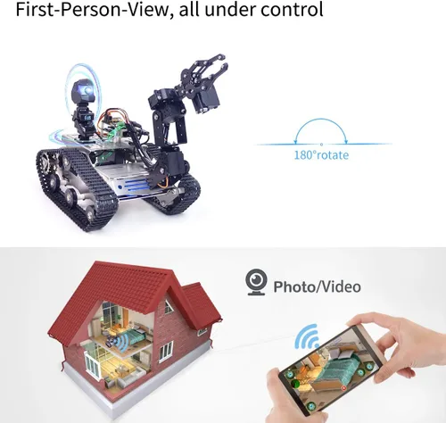 Miniatura 2 de Kit de robot inteligente para Raspberry Pi, chasis de robot tanque transmisión de video en tiempo real, control WiFi/Bluetooth, planificación
