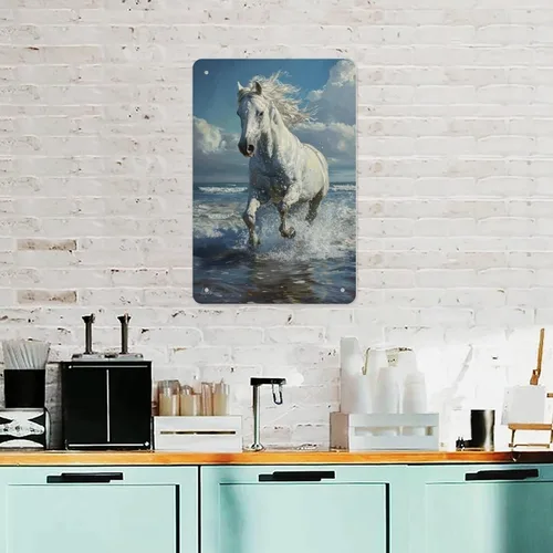 Miniatura 5 de Horse Galloping through Ocean Waves Metal Tin Sign Wall Decor Retro Sign for Home Living Room Bedroom Coffee Wall Decor Halloween Christmas Gifts