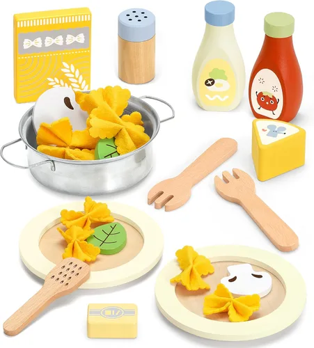 Miniatura 9 de Pillowhale Set de Pizza de Madera – 24 Piezas Juguete de Pizza de Juego Simbólico para Cortar y Servir, Corte con Velcro, Juego de Rol de Cocina