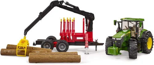 Miniatura 4 de Bruder 09829 John Deere 7R 350 con remolque forestal y 4 troncos