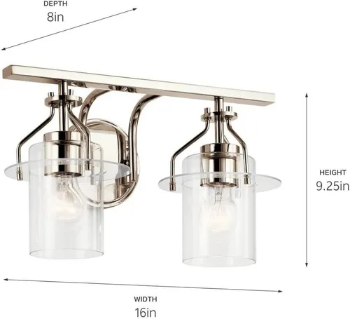Miniatura 3 de Kichler Everett™ - Lámpara de tocador con 2 luces de 16 pulgadas con cristal transparente en níquel pulido