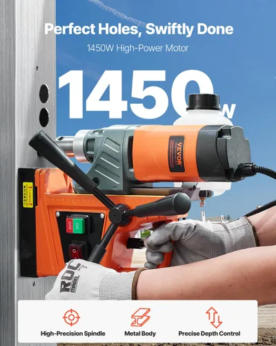 Miniatura 2 de VEVOR Taladradora Magnética de Prensa, 1300W Diámetro de Taladro de 3.99 cm, Taladradora Magnética Portátil de 2922 lbf de Potencia, 810 RPM, 11