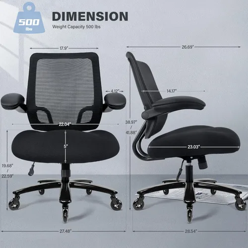 Miniatura 3 de Silla de oficina grande y alta de 500 libras, silla de escritorio ergonómica de malla resistente, silla de computadora con respaldo alto, Negro