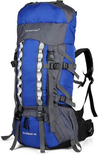Miniatura 10 de Mochilas de marco interno 80L con cubierta de lluvia Mochila de senderismo al aire libre Bolsa de trekking impermeable, Verde militar, Mochila