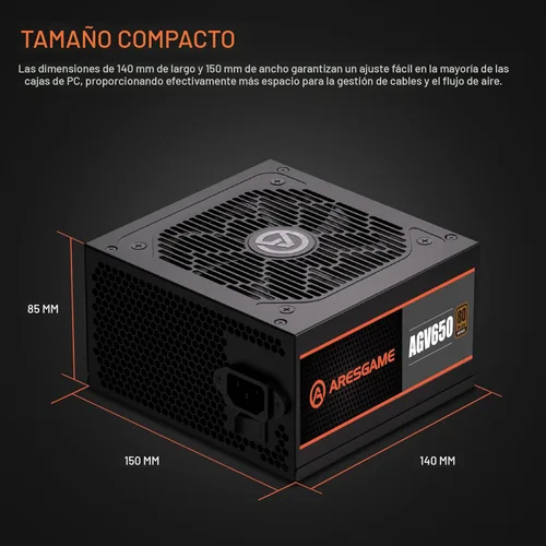 Miniatura 6 de ARESGAME Fuente de alimentación AGV Series 650W, certificado 80 Plus Bronze, fuente de alimentación no modular, garantía de 5 años